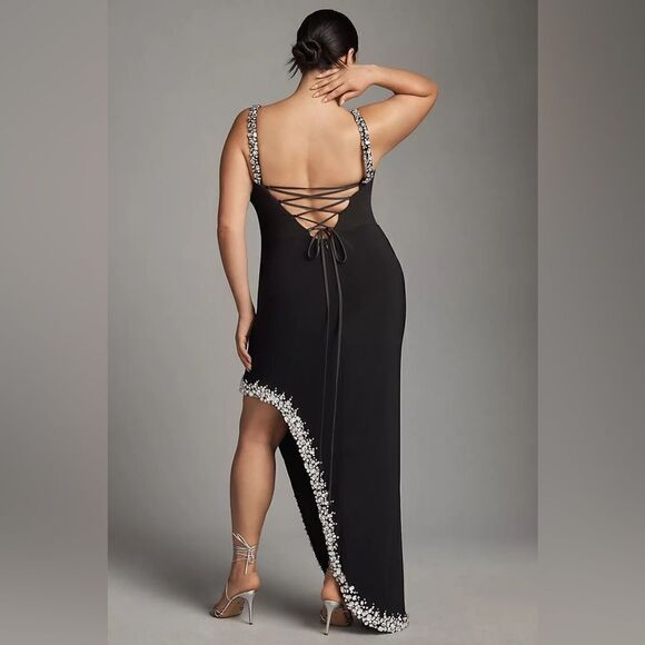 MAC DUGGAL EMBELLISHED ASYMMETRICAL LACE UP GOWN 76994 - Picture 2 of 4